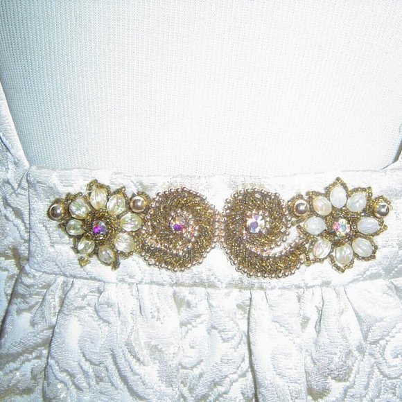 VINTAGE 1960S IRA CURTIS GOLD BROCADE JEWEL MINI DRESS M - Picture 7 of 16